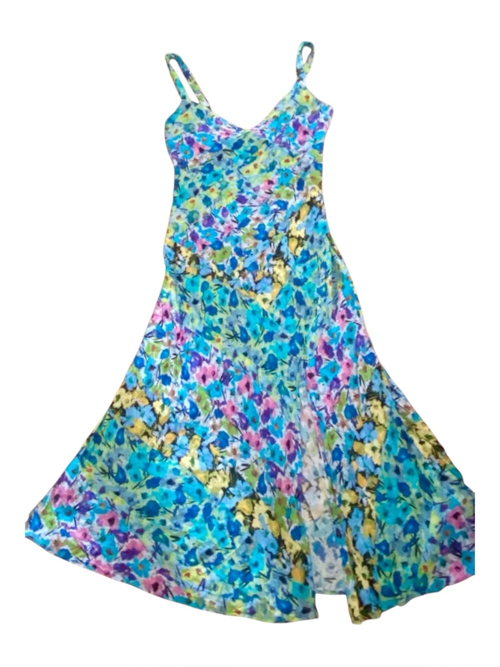 Zara Floral Maxi Dress Size L Blue Green Smocked Back Viscose
